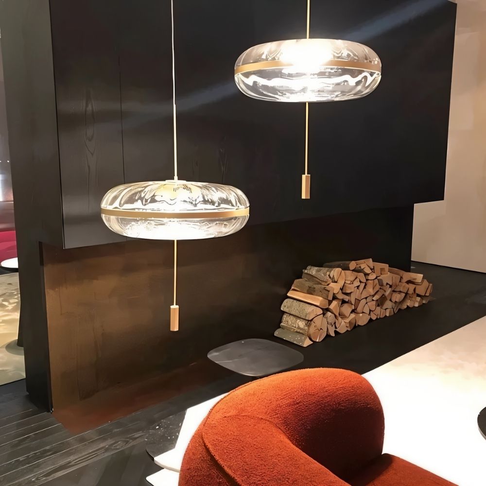 Rippled Glass Pendant Light With Sculptural Metal Frame And Soft Glow