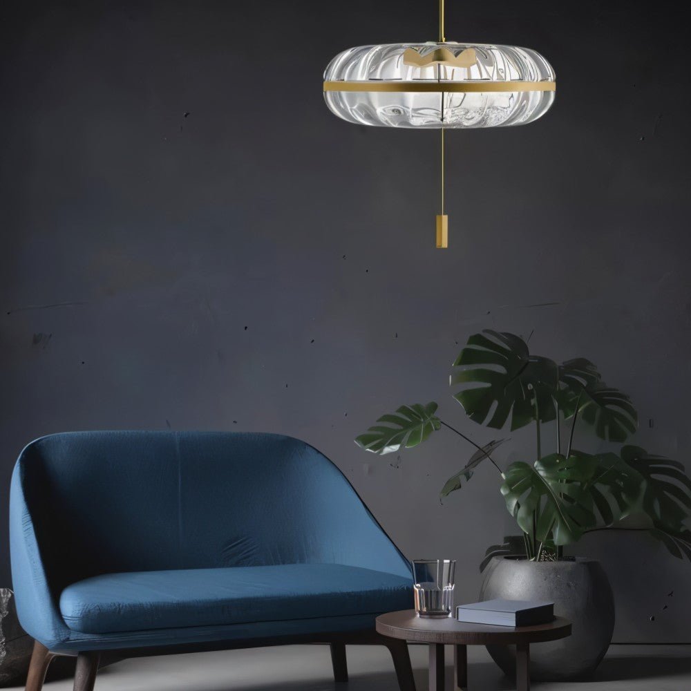 Rippled Glass Pendant Light With Sculptural Metal Frame And Soft Glow