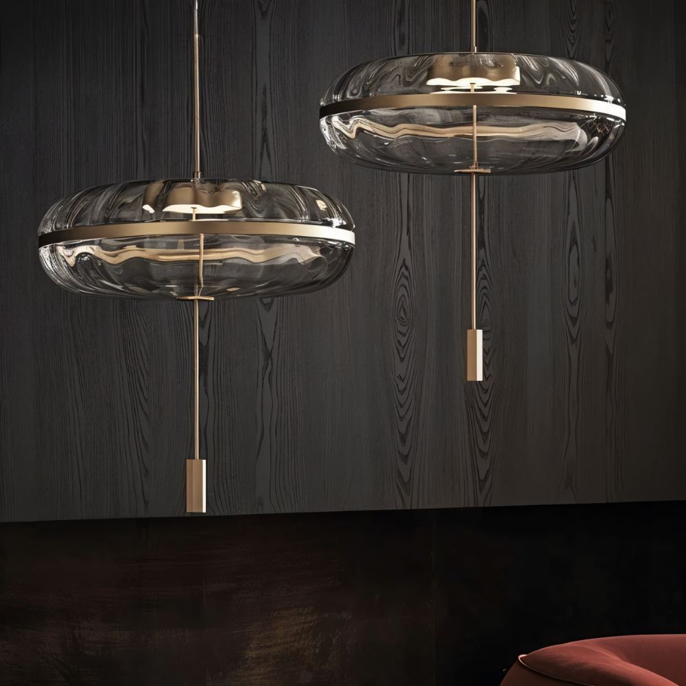 Rippled Glass Pendant Light With Sculptural Metal Frame And Soft Glow