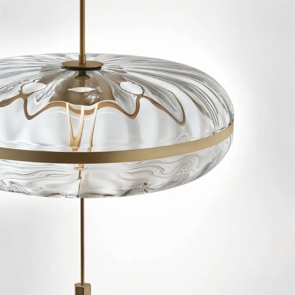 Rippled Glass Pendant Light With Sculptural Metal Frame And Soft Glow