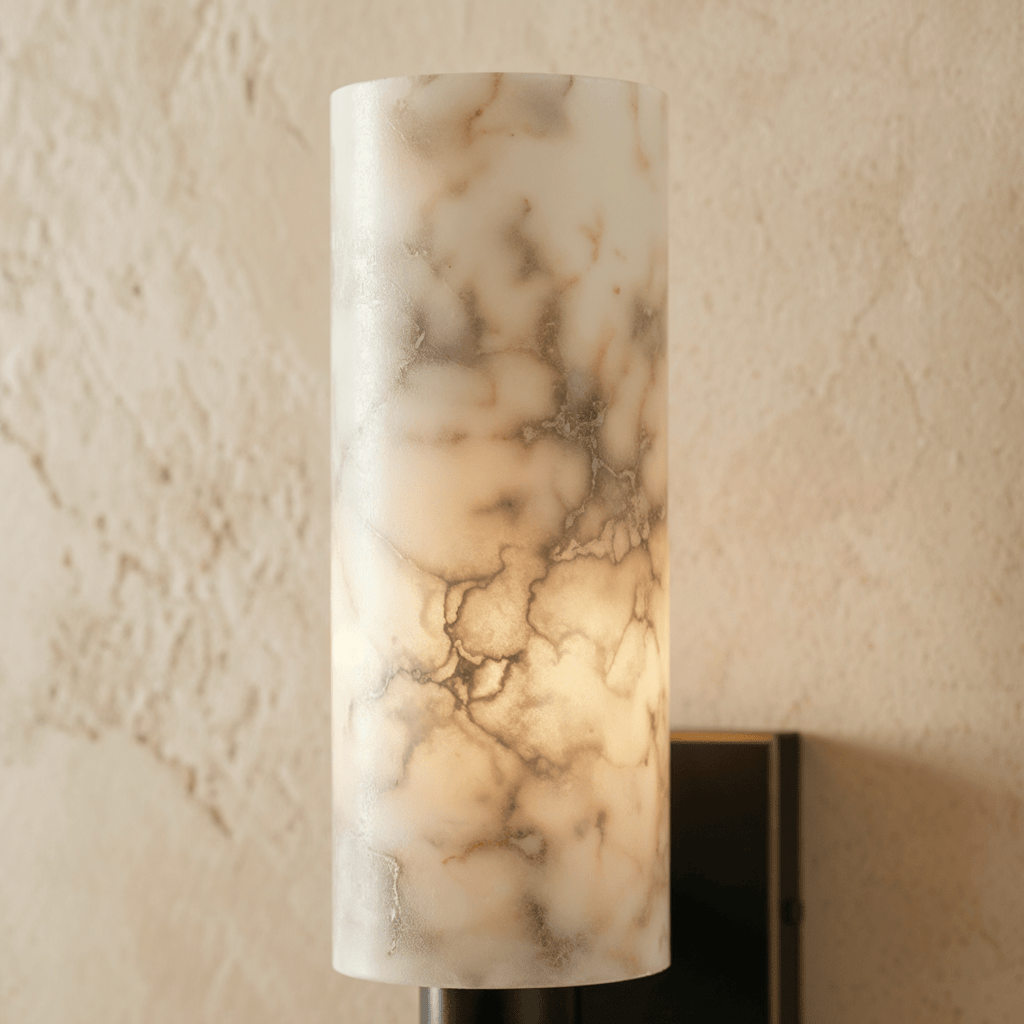 Aurelia Veined Marble Wall Light With Geometric Metal Frame