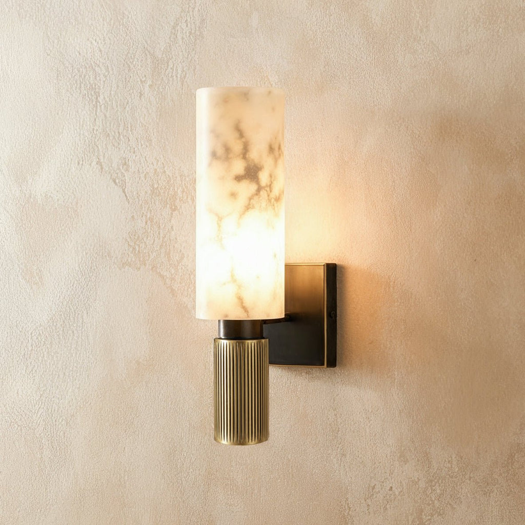 Aurelia Veined Marble Wall Light With Geometric Metal Frame