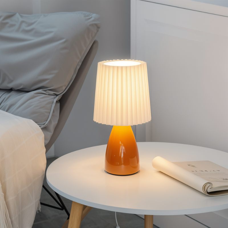 NovaAura Ceramic Table Lamp With Pleated Shade And Mid Century Charm