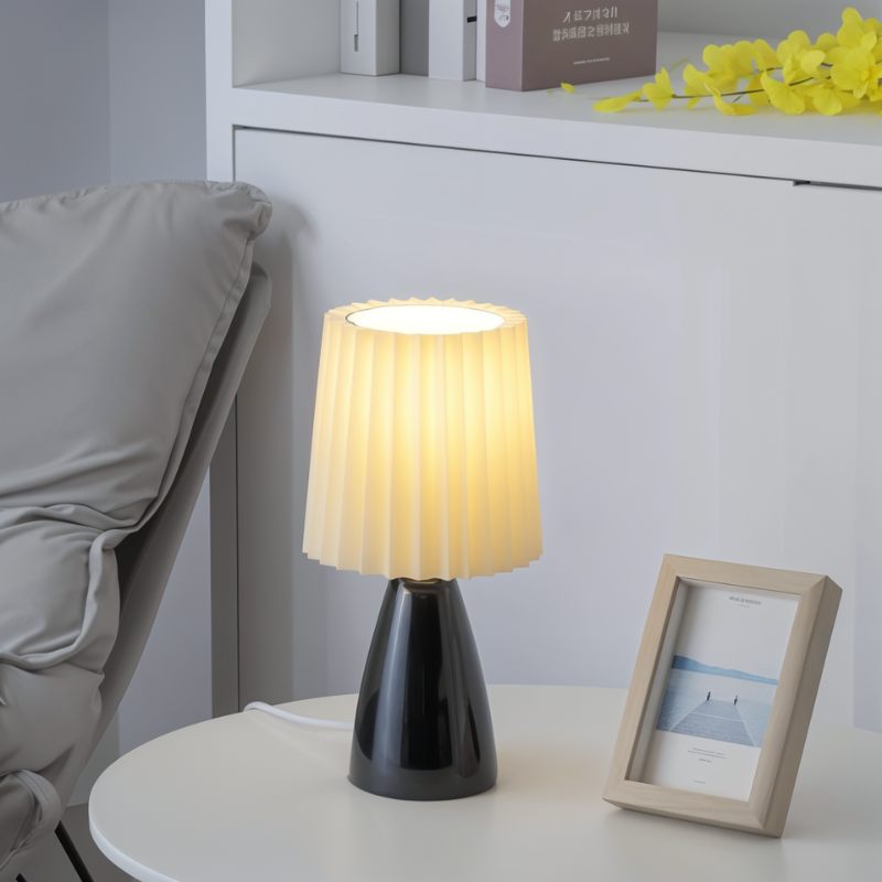 NovaAura Ceramic Table Lamp With Pleated Shade And Mid Century Charm