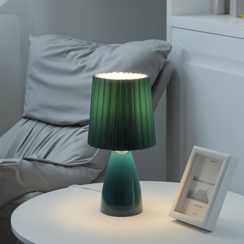 NovaAura Ceramic Table Lamp With Pleated Shade And Mid Century Charm