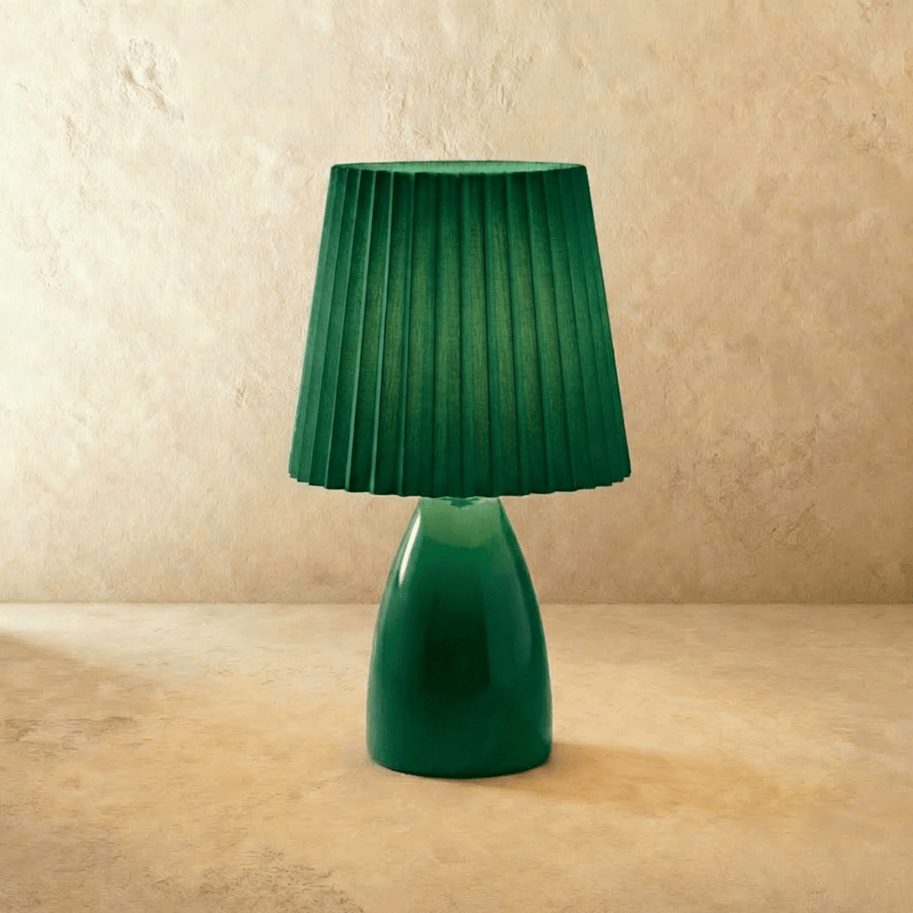 NovaAura Ceramic Table Lamp With Pleated Shade And Mid Century Charm