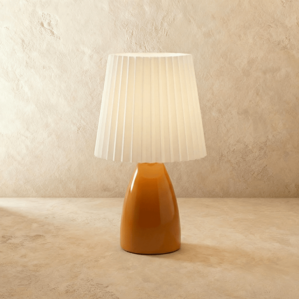 NovaAura Ceramic Table Lamp With Pleated Shade And Mid Century Charm