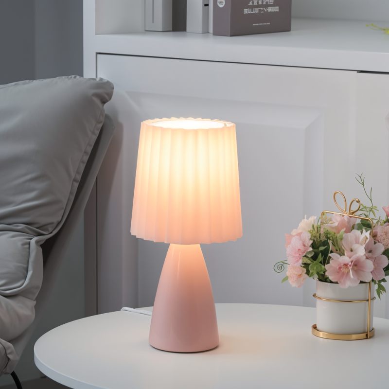 NovaAura Ceramic Table Lamp With Pleated Shade And Mid Century Charm