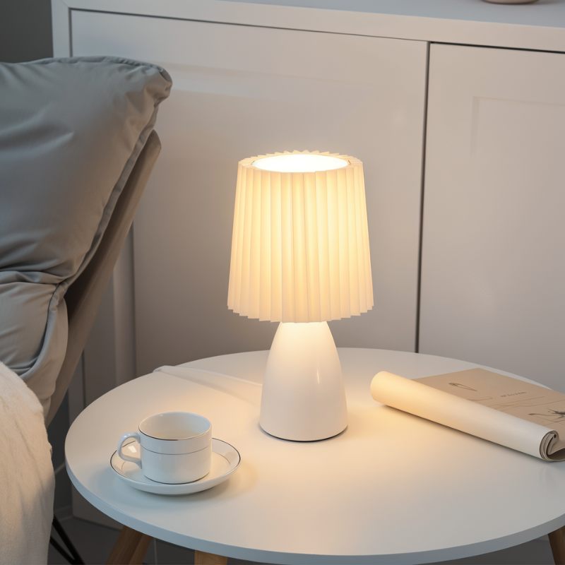 NovaAura Ceramic Table Lamp With Pleated Shade And Mid Century Charm