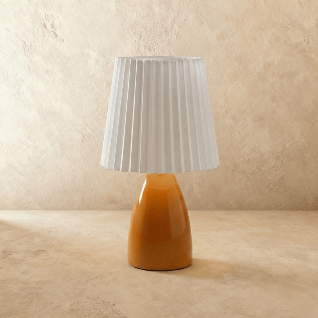 NovaAura Ceramic Table Lamp With Pleated Shade And Mid Century Charm
