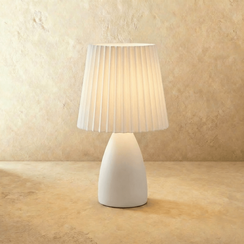 NovaAura Ceramic Table Lamp With Pleated Shade And Mid Century Charm