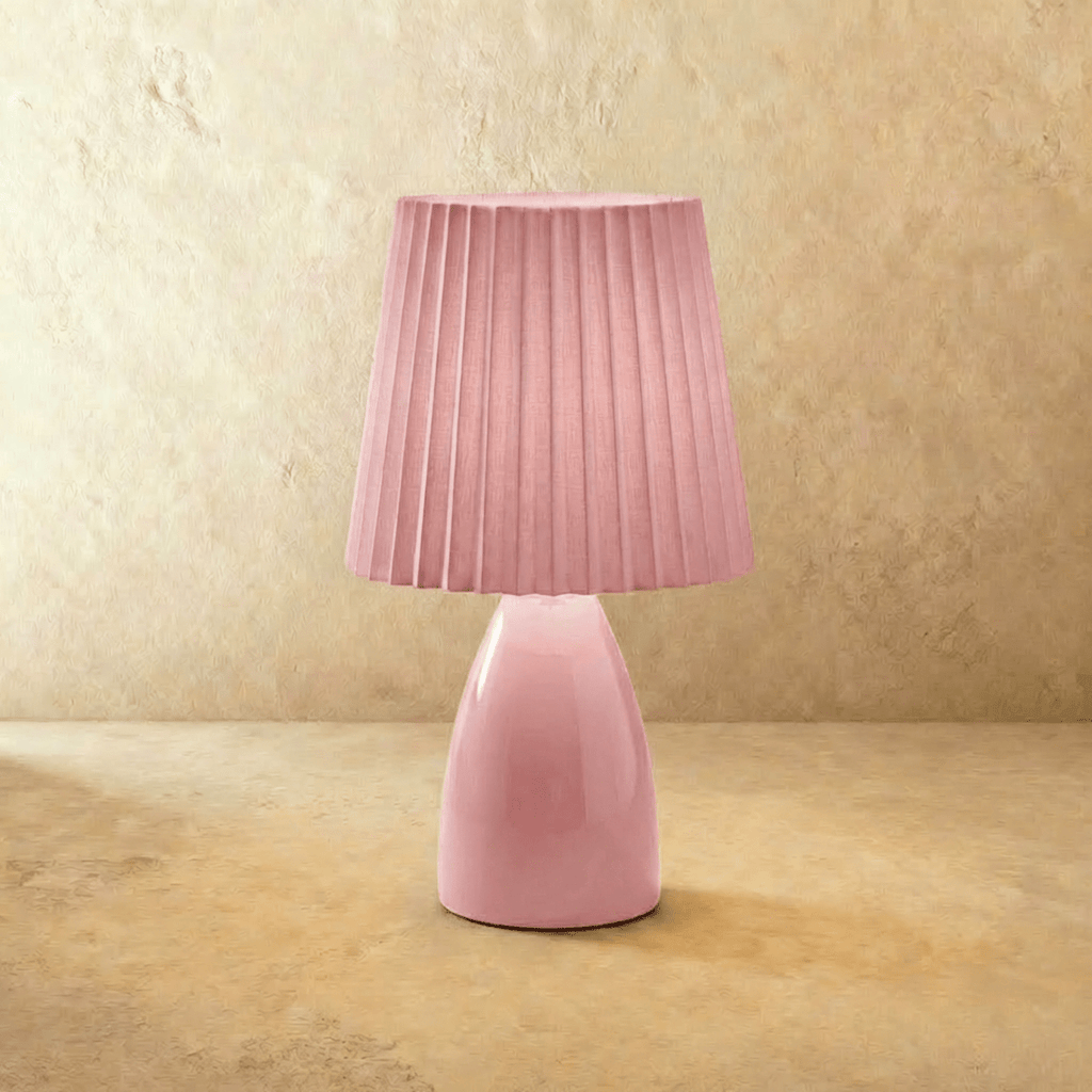 NovaAura Ceramic Table Lamp With Pleated Shade And Mid Century Charm
