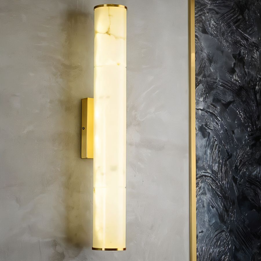 Copper And Marble Wall Light With Alabaster Stone Base