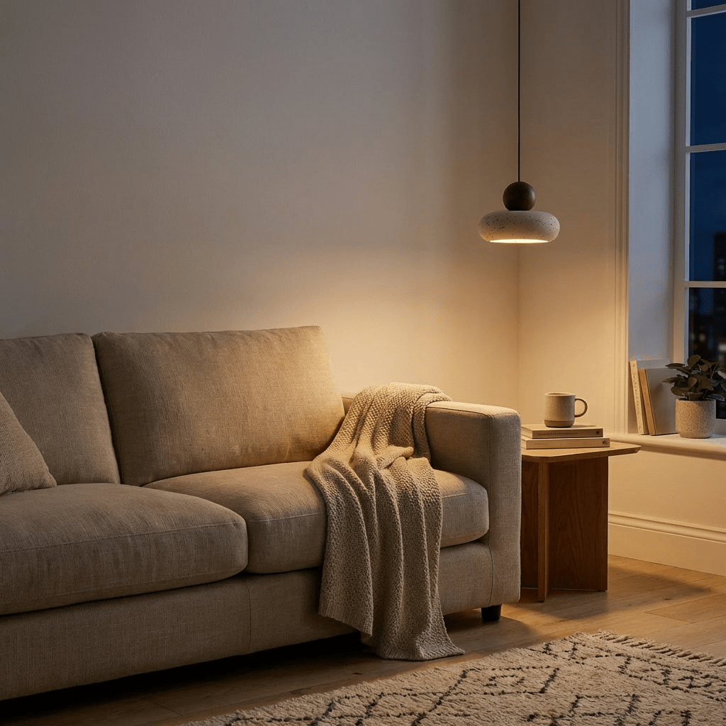 TerraLume Travertine And Wood Pendant Light With Soft Warm Glow