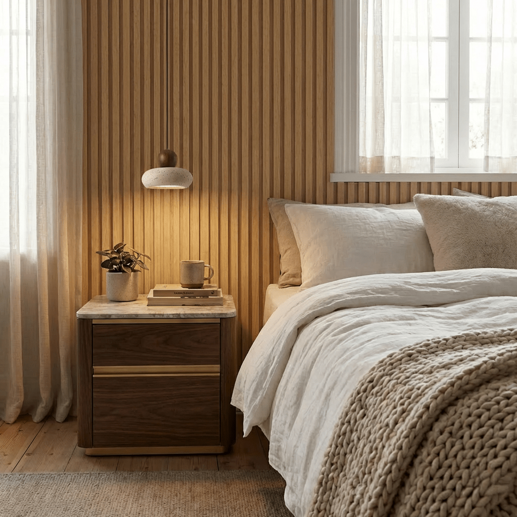 TerraLume Travertine And Wood Pendant Light With Soft Warm Glow