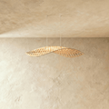 Leafform Pendant Light in Metal and Wood Sculptural Design