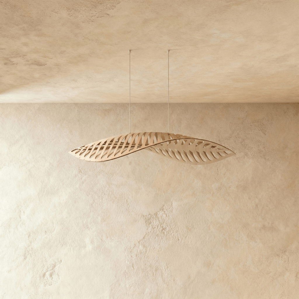 Leafform Pendant Light in Metal and Wood Sculptural Design