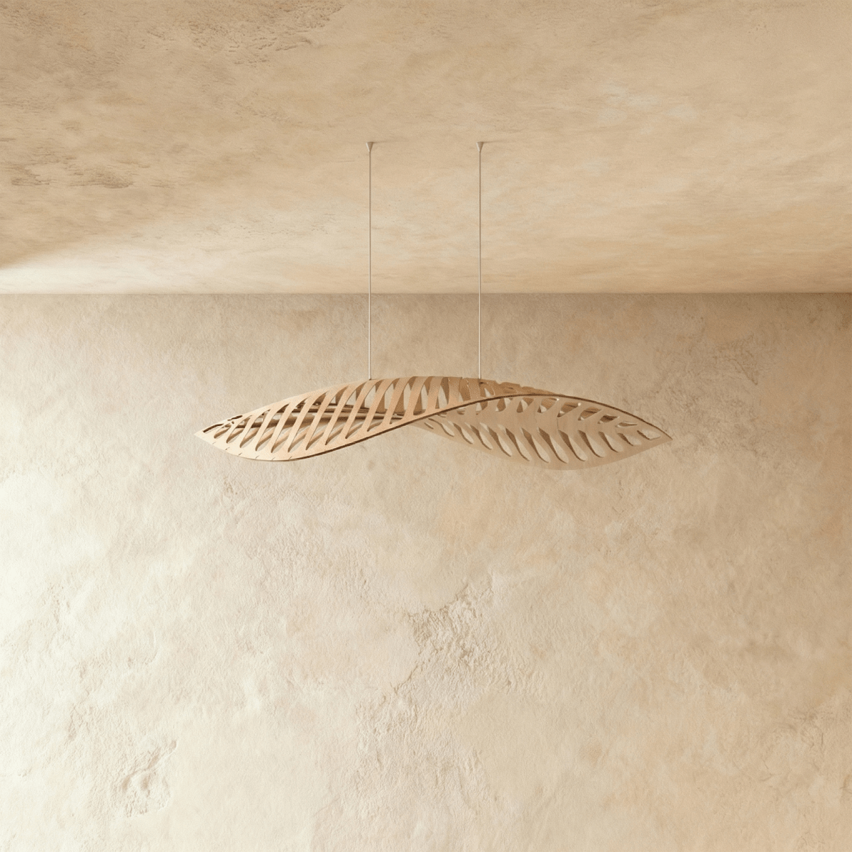 Leafform Pendant Light in Metal and Wood Sculptural Design