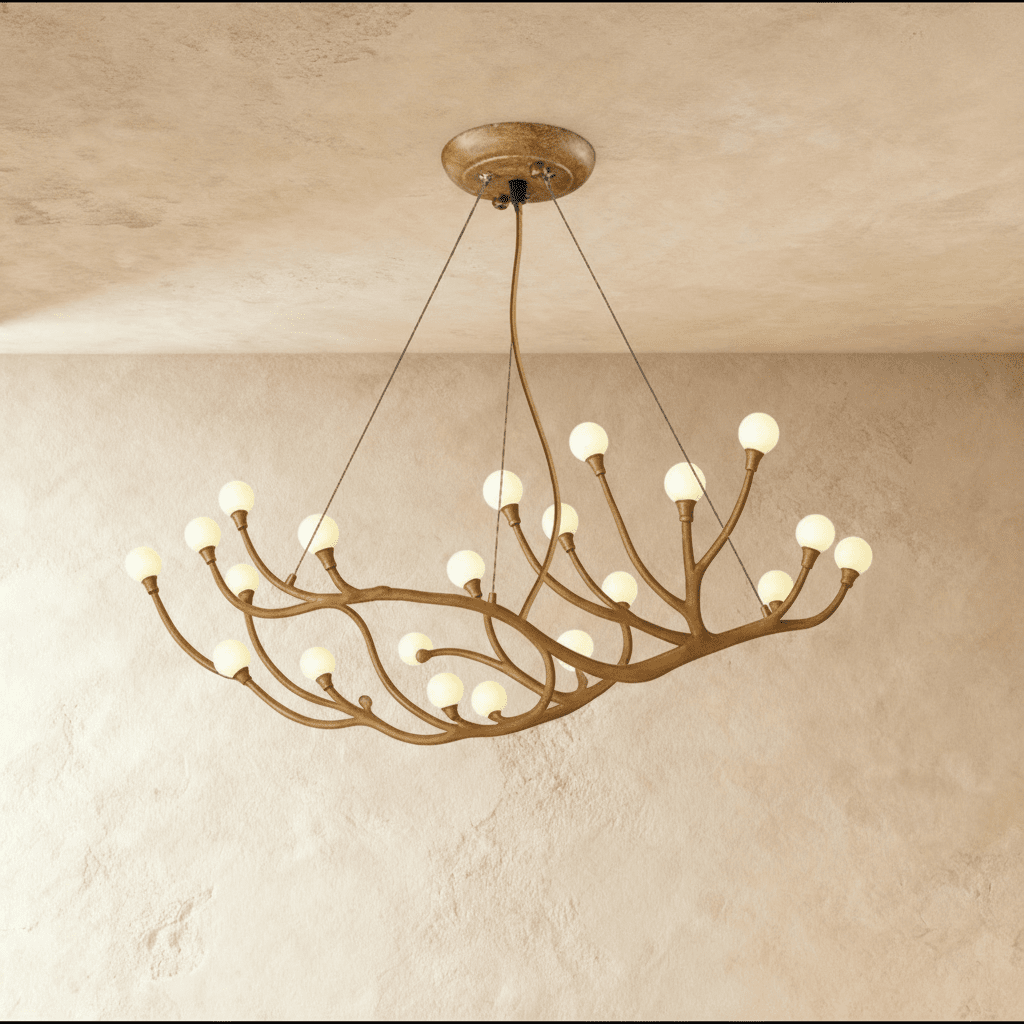 Wood Inspired Aluminum Branch Chandelier With Double Glass Shades
