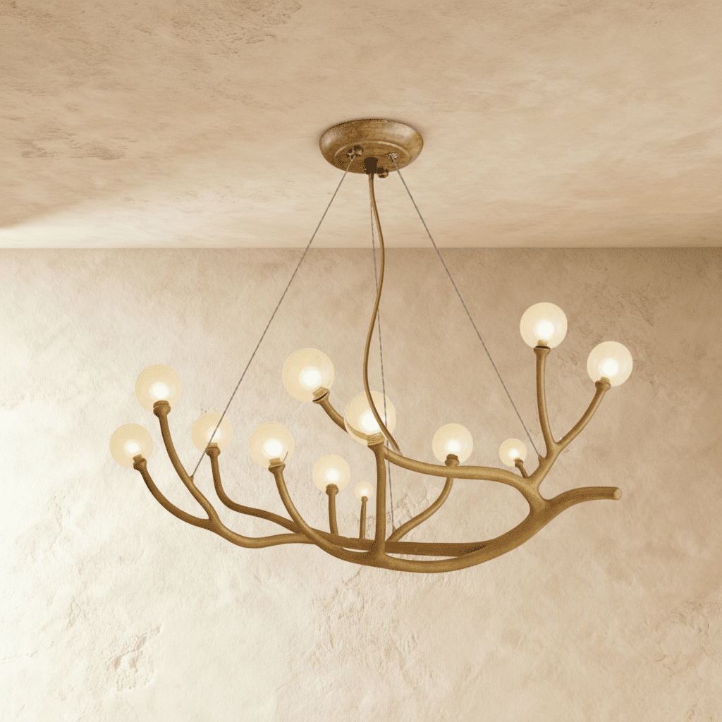 Wood Inspired Aluminum Branch Chandelier With Double Glass Shades