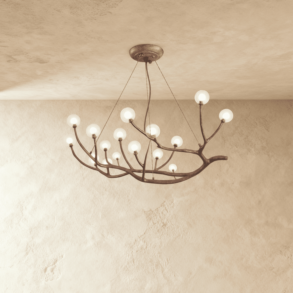 Wood Inspired Aluminum Branch Chandelier With Double Glass Shades