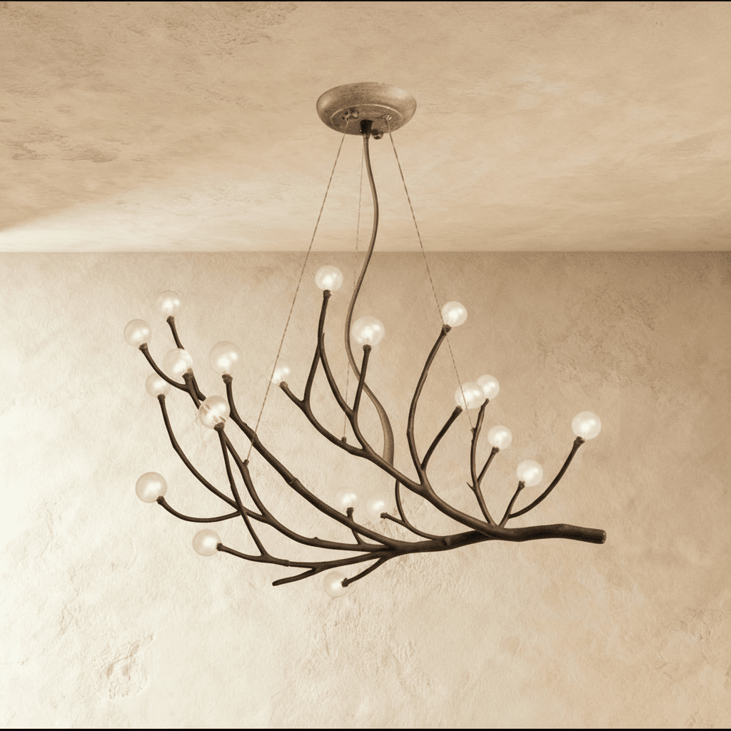 Wood Inspired Aluminum Branch Chandelier With Double Glass Shades