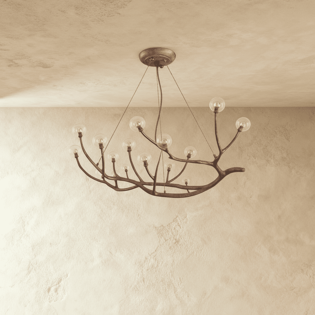 Wood Inspired Aluminum Branch Chandelier With Double Glass Shades