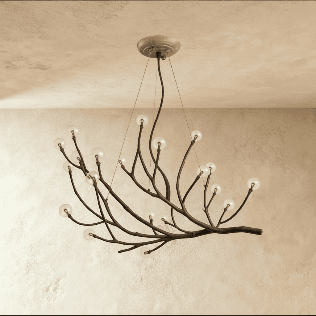 Wood Inspired Aluminum Branch Chandelier With Double Glass Shades
