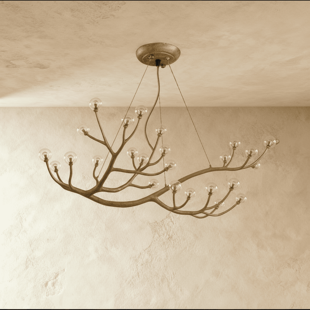 Wood Inspired Aluminum Branch Chandelier With Double Glass Shades
