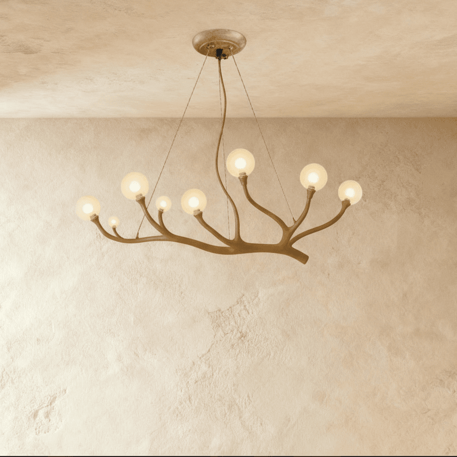Wood Inspired Aluminum Branch Chandelier With Double Glass Shades