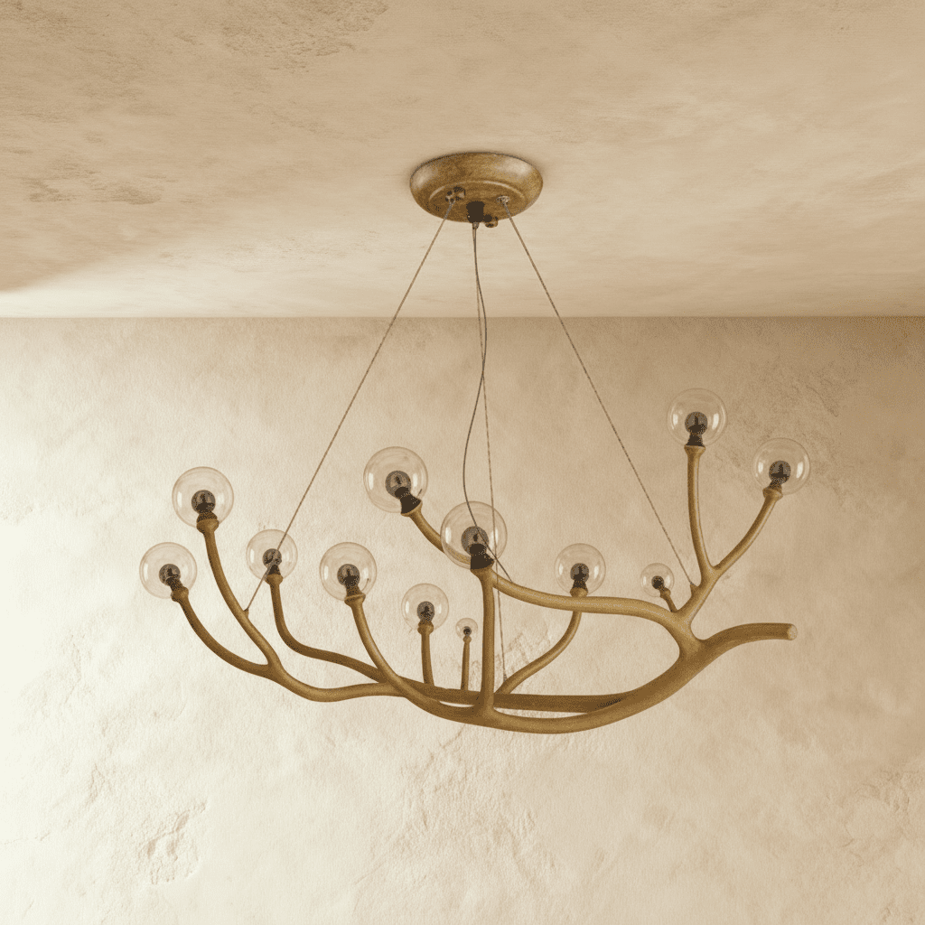 Wood Inspired Aluminum Branch Chandelier With Double Glass Shades