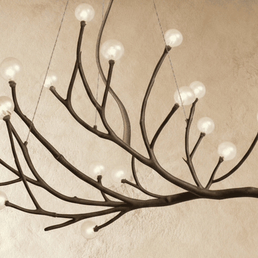 Wood Inspired Aluminum Branch Chandelier With Double Glass Shades