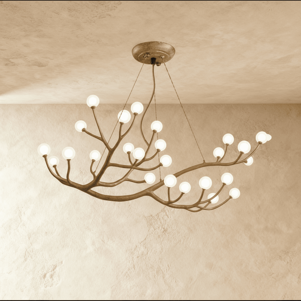 Wood Inspired Aluminum Branch Chandelier With Double Glass Shades