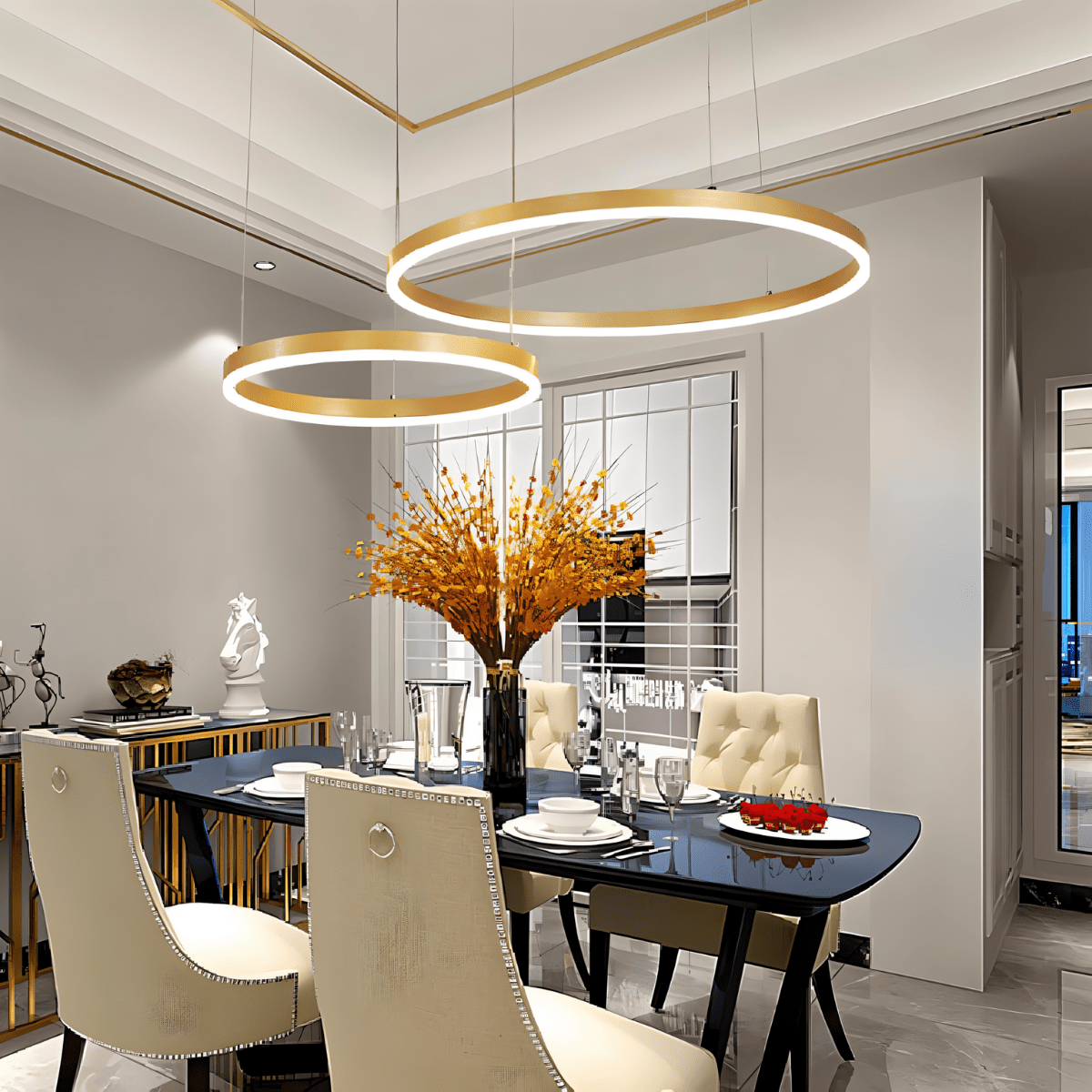 Nova Ring LED Chandelier Polished Black Iron Finish