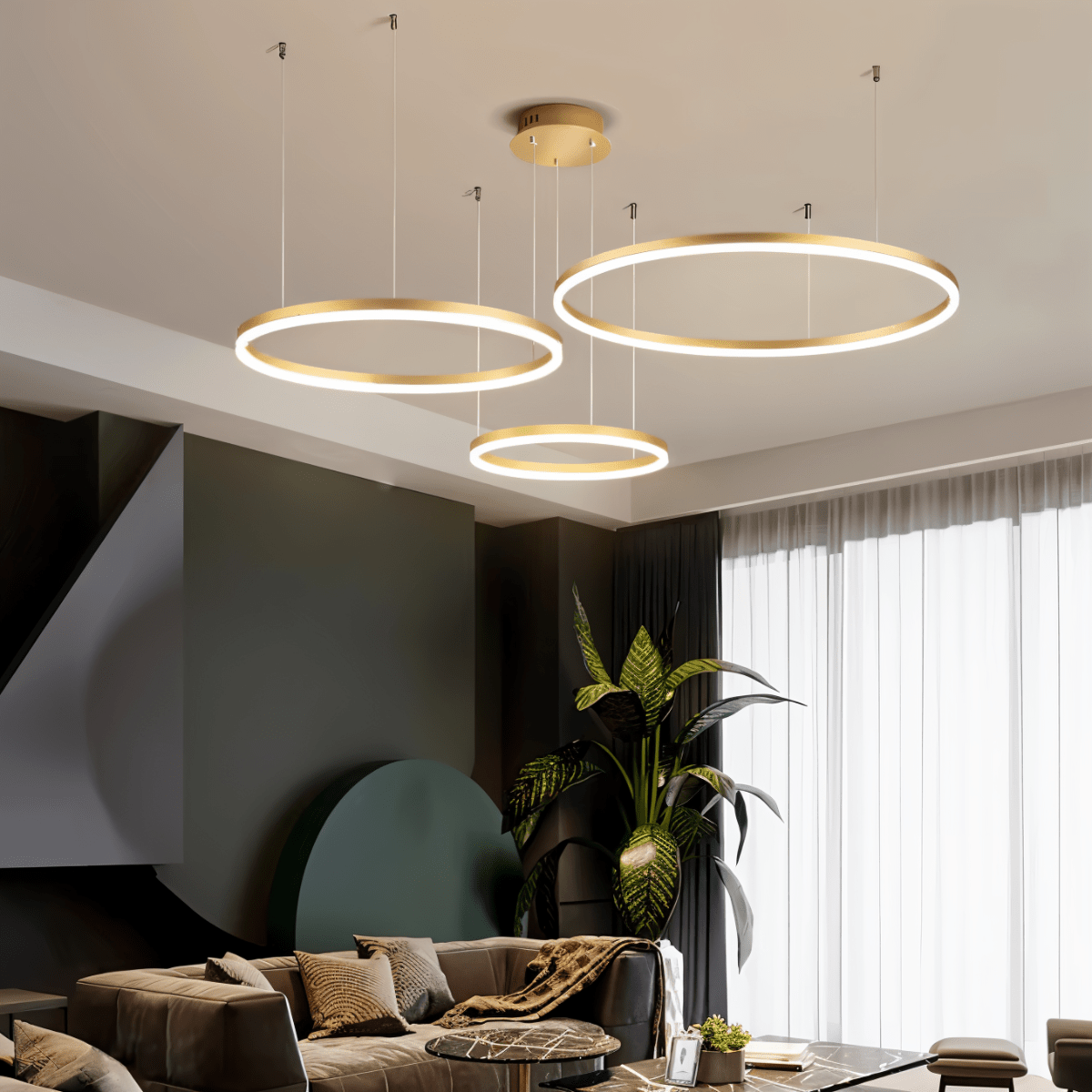 Nova Ring LED Chandelier Polished Black Iron Finish