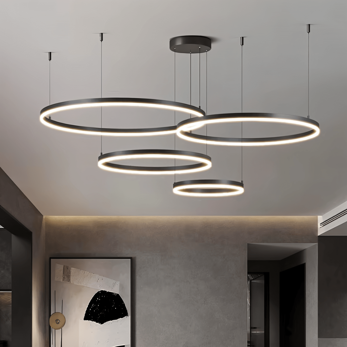 Nova Ring LED Chandelier Polished Black Iron Finish