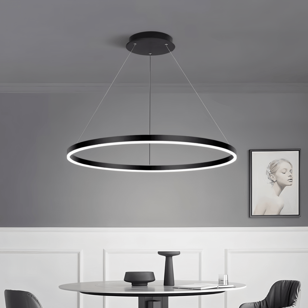 Nova Ring LED Chandelier Polished Black Iron Finish