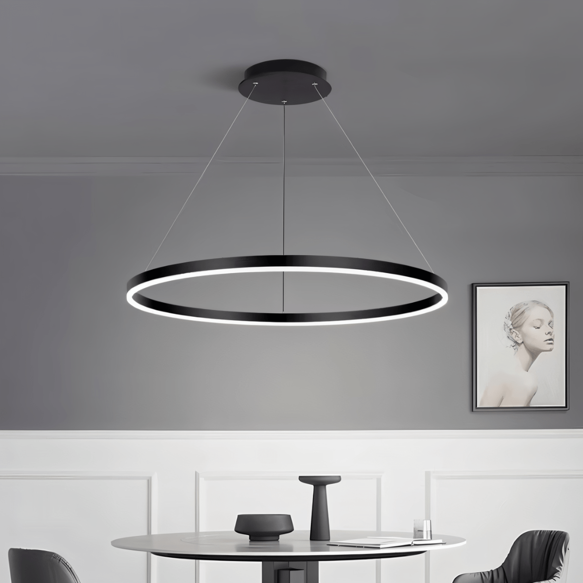 Nova Ring LED Chandelier Polished Black Iron Finish