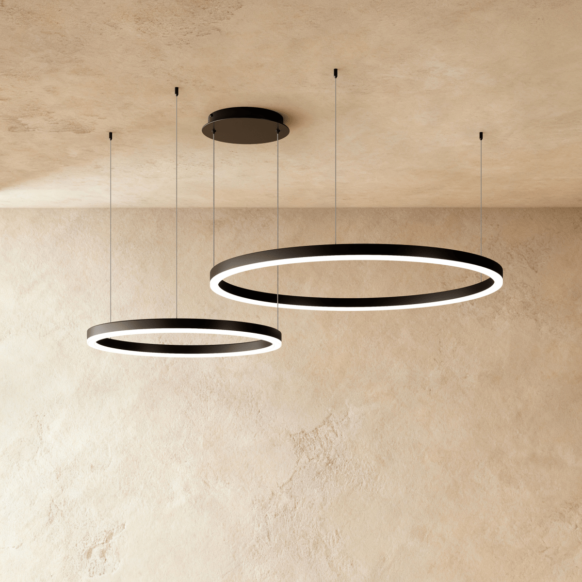 Nova Ring LED Chandelier Polished Black Iron Finish