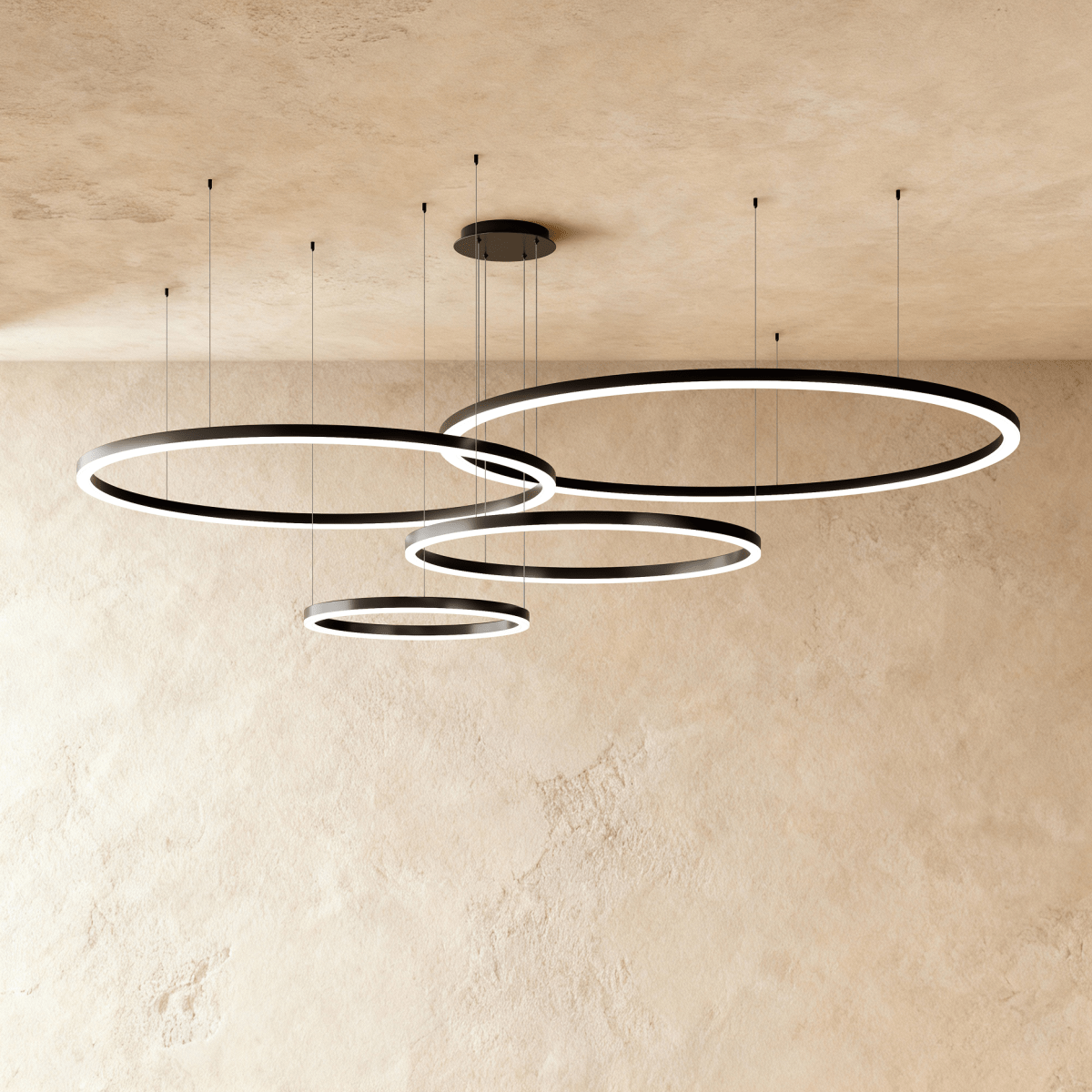 Nova Ring LED Chandelier Polished Black Iron Finish