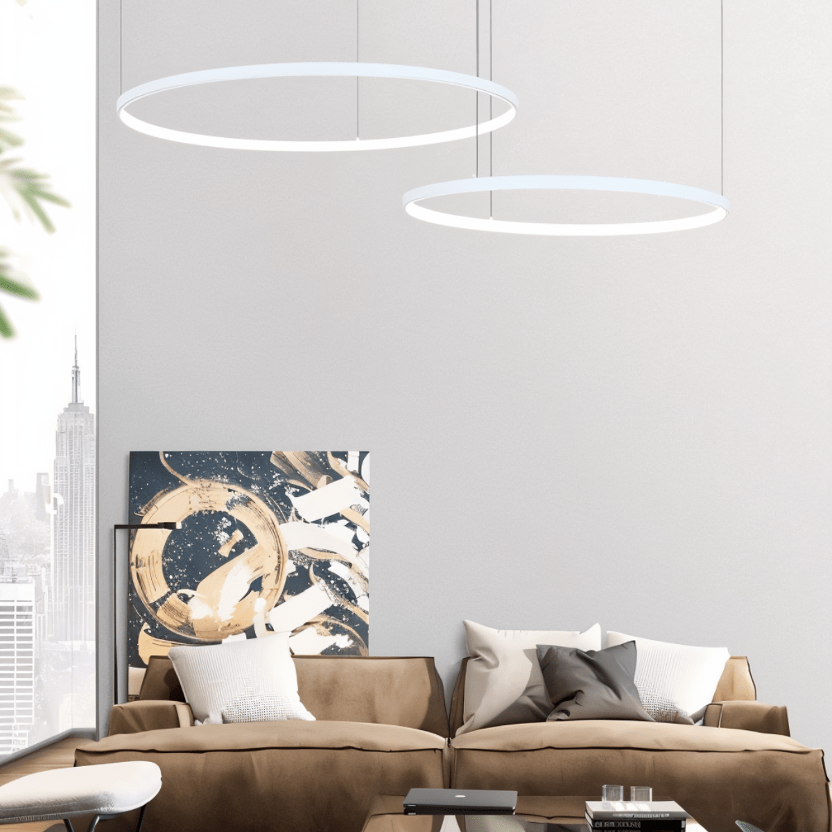 Aurora Circle Chandelier With Soft Halo Lighting Above Dining