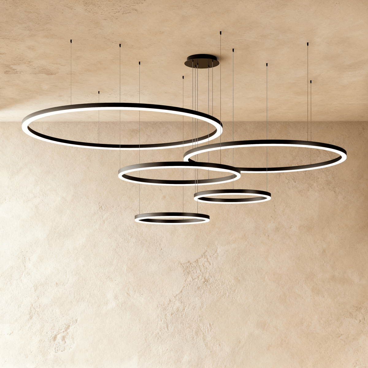 Nova Ring LED Chandelier Polished Black Iron Finish
