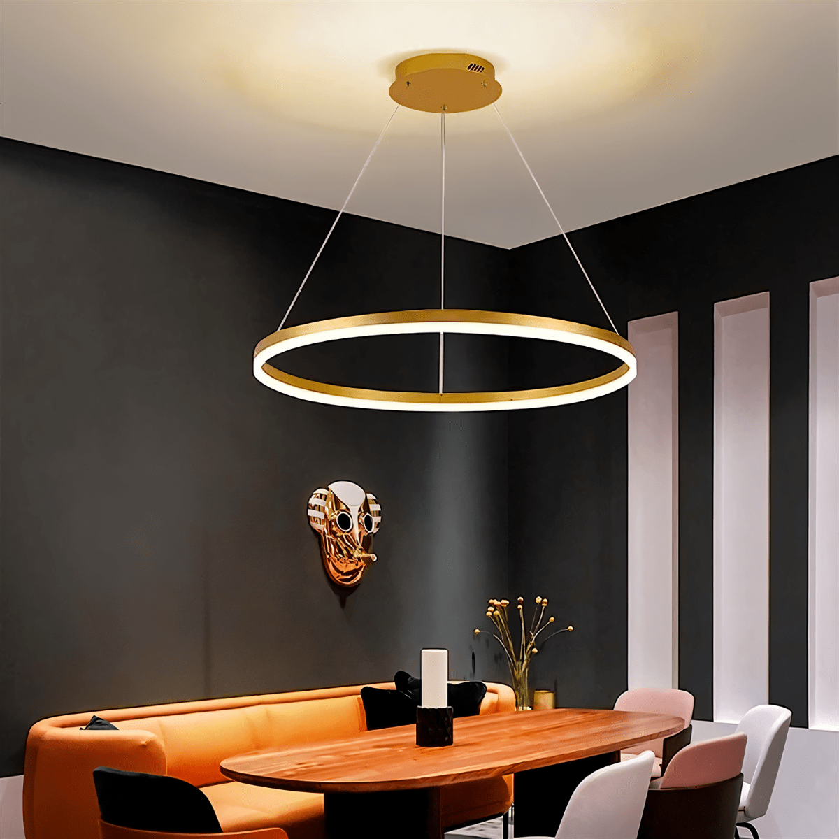 Nova Ring LED Chandelier Polished Black Iron Finish