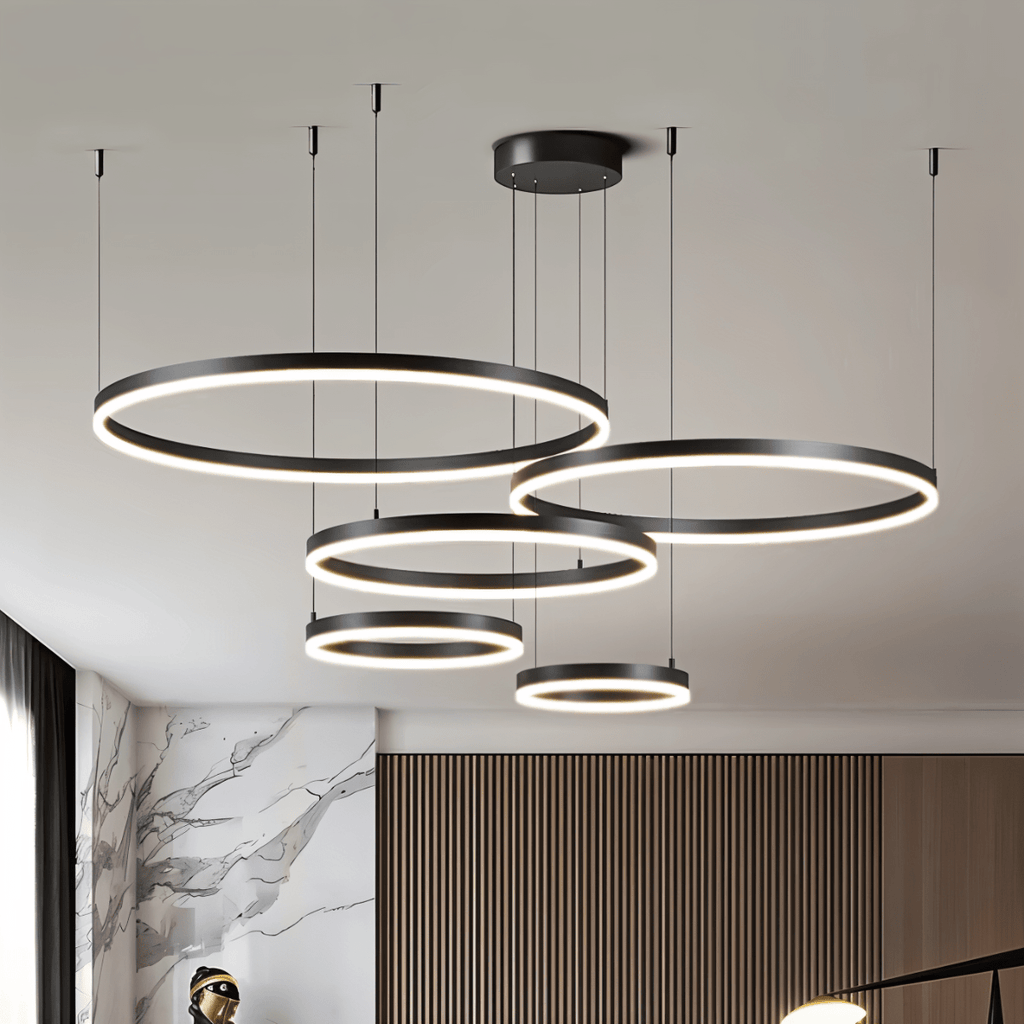 Nova Ring LED Chandelier Polished Black Iron Finish