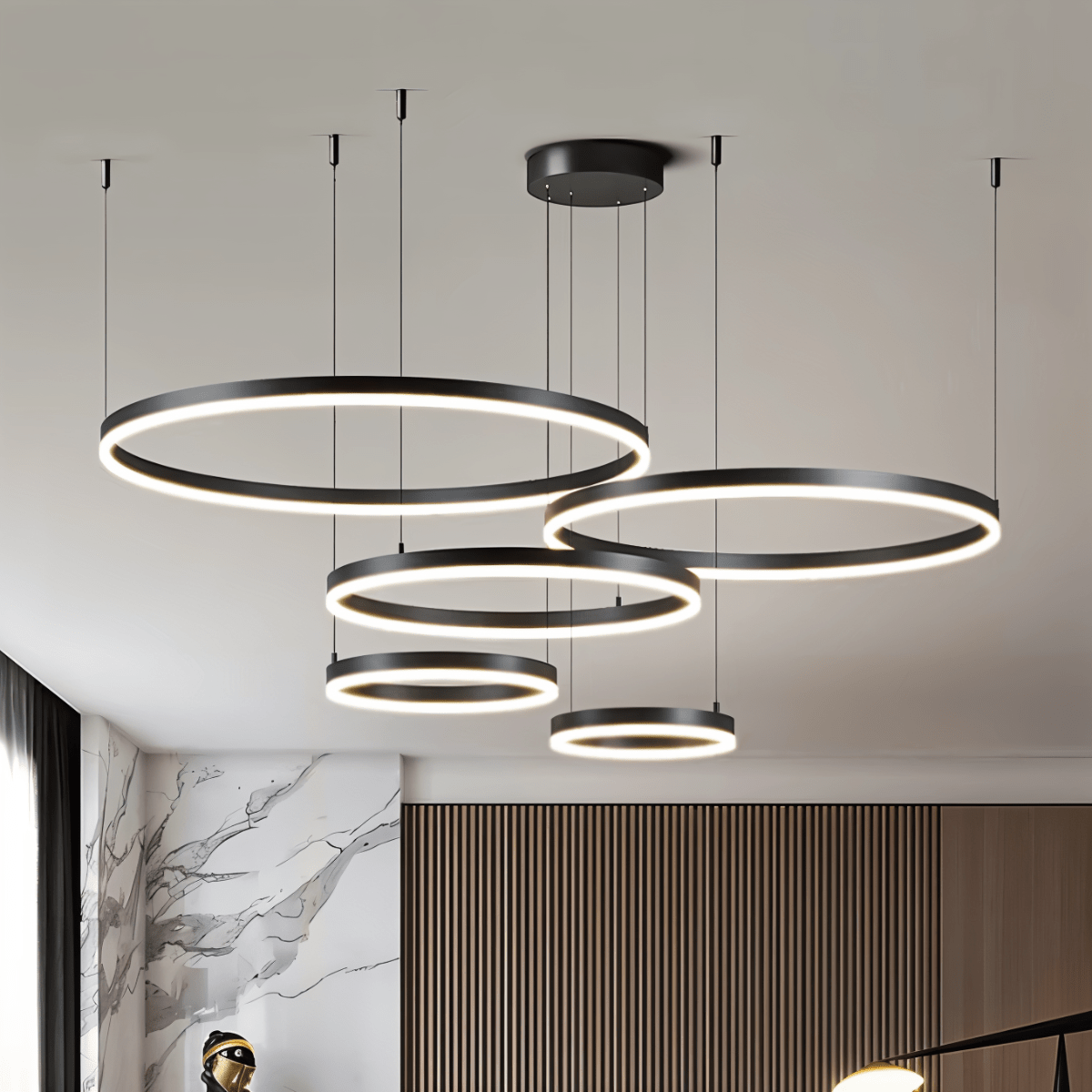Nova Ring LED Chandelier Polished Black Iron Finish