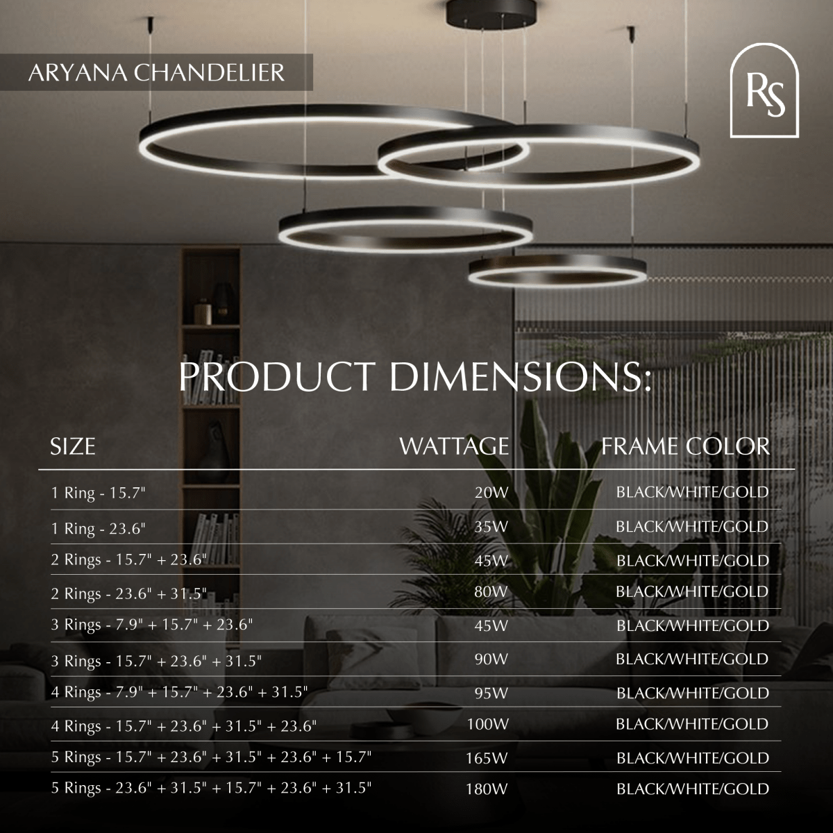 Nova Ring LED Chandelier Polished Black Iron Finish