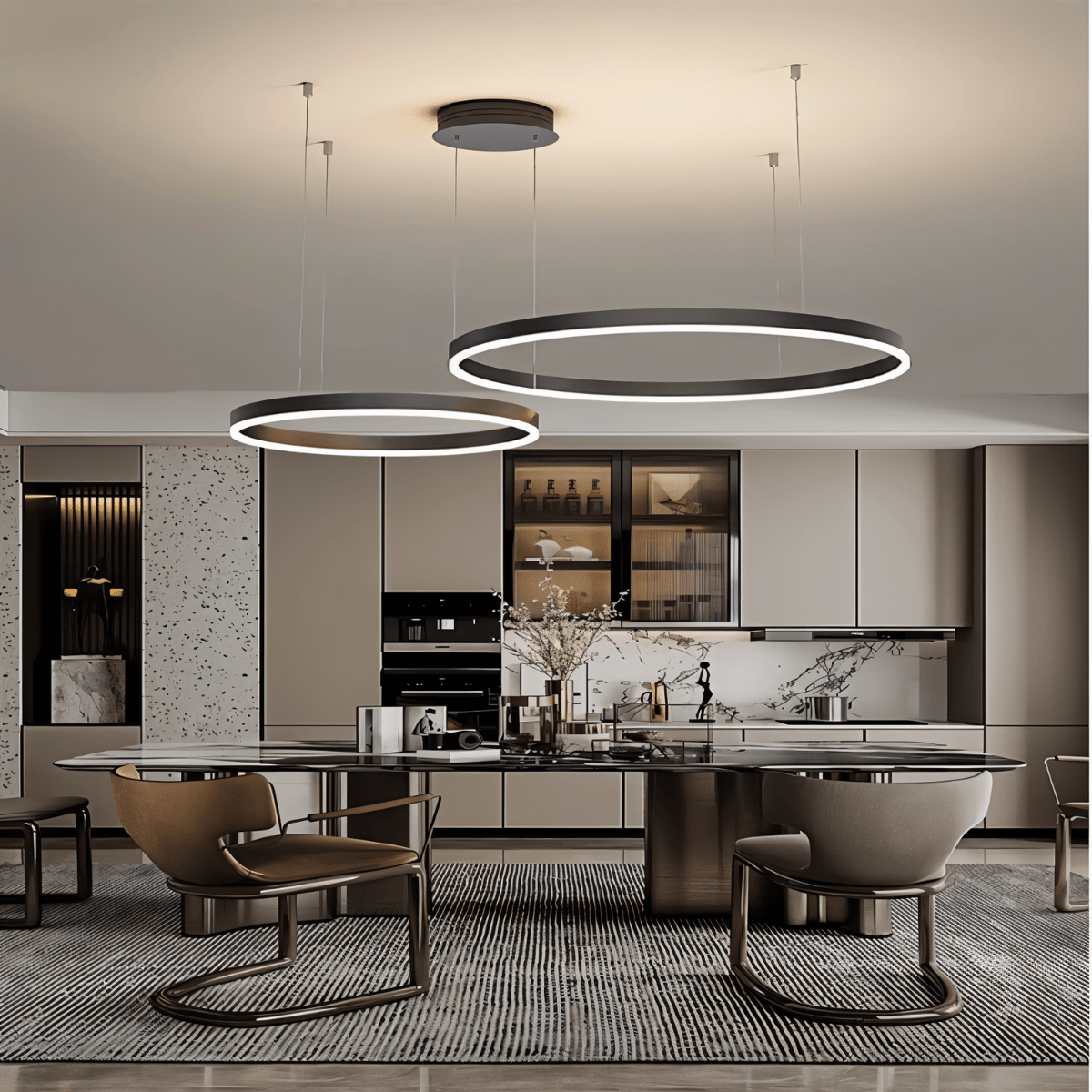Nova Ring LED Chandelier Polished Black Iron Finish
