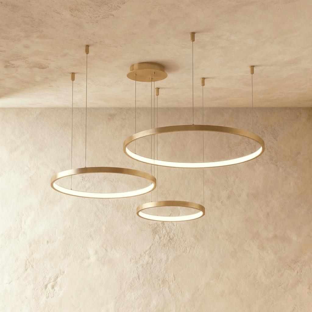 Aurora Circle Chandelier With Soft Halo Lighting Above Dining