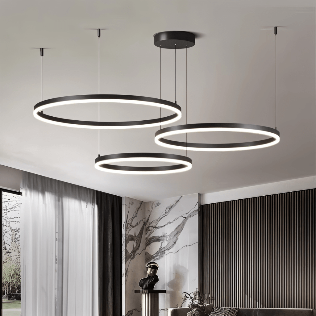 Nova Ring LED Chandelier Polished Black Iron Finish