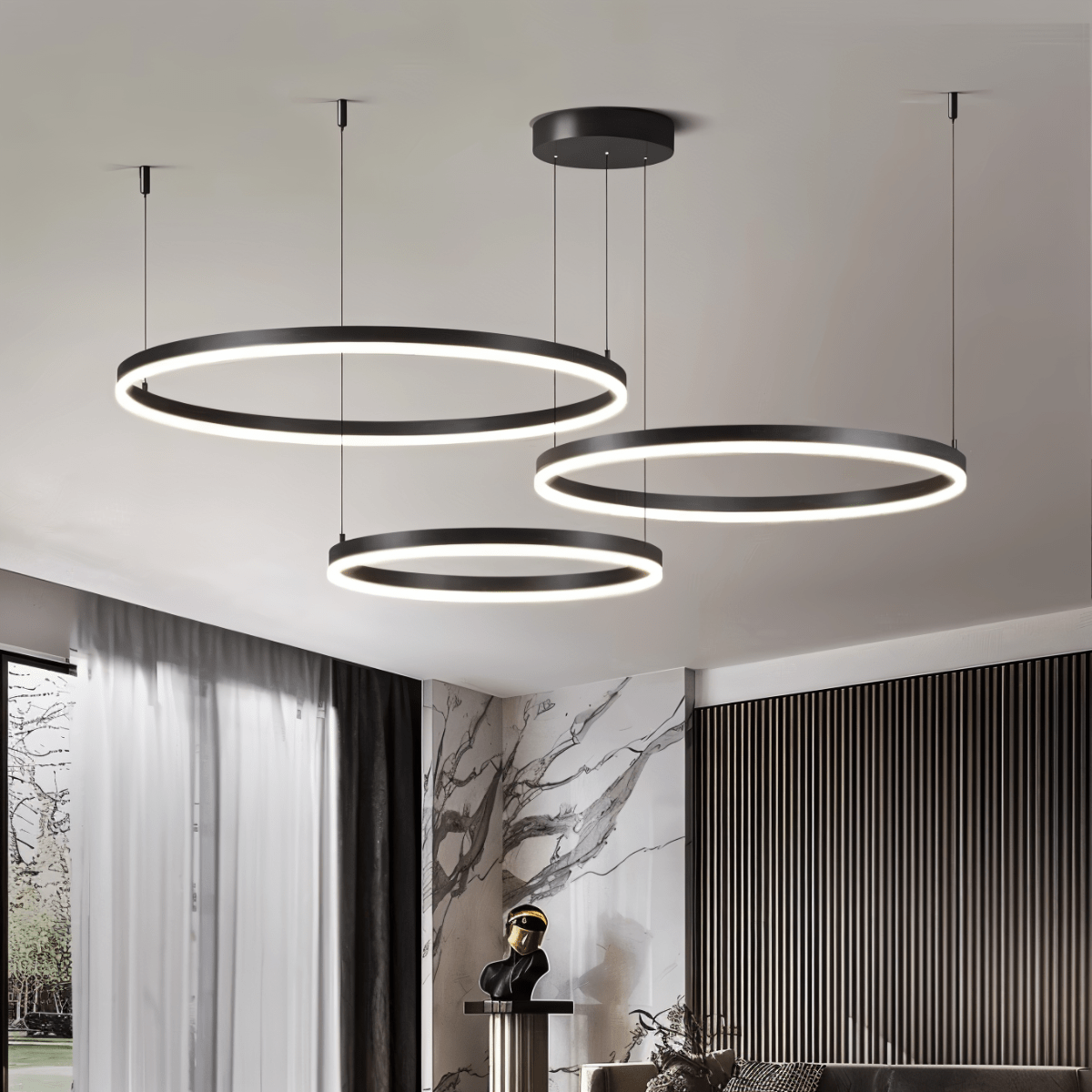 Nova Ring LED Chandelier Polished Black Iron Finish